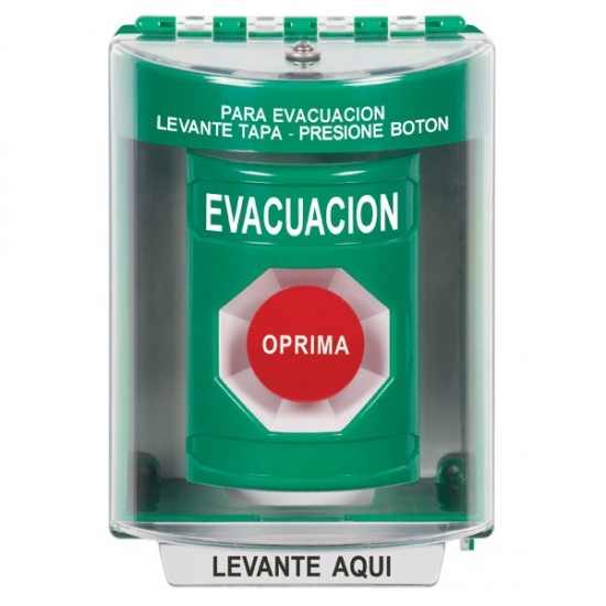 SS2174EV-ES STI Green Indoor/Outdoor Surface Momentary Stopper Station with EVACUATION Label Spanish