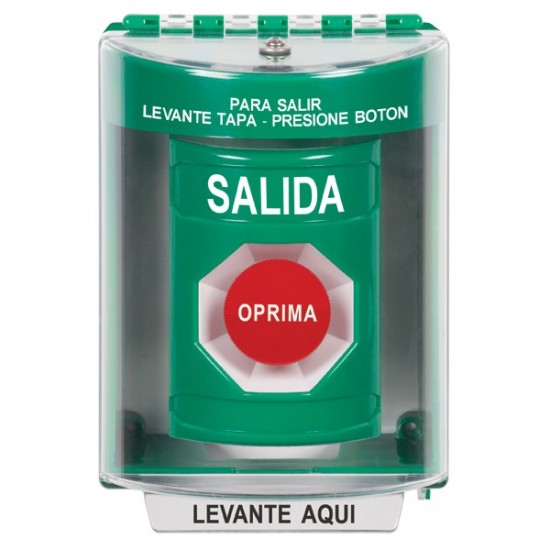 SS2174XT-ES STI Green Indoor/Outdoor Surface Momentary Stopper Station with EXIT Label Spanish