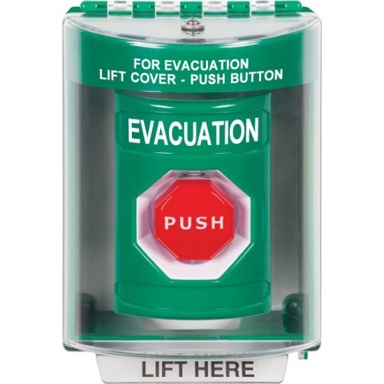 SS2175EV-EN STI Green Indoor/Outdoor Surface Momentary (Illuminated) Stopper Station with EVACUATION Label English