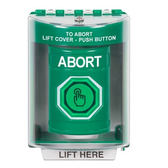 SS2176AB-EN STI Green Indoor/Outdoor Surface Momentary (Illuminated) with Green Lens Stopper Station with ABORT Label English
