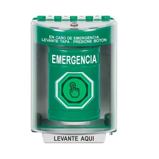 SS2176EM-ES STI Green Indoor/Outdoor Surface Momentary (Illuminated) Stopper Station w/ EMERGENCY Spanish