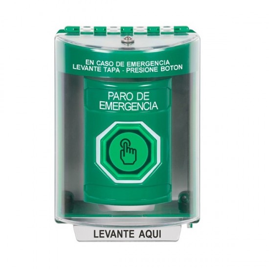 SS2176ES-ES STI Green Indoor/Outdoor Surface Momentary (Illuminated) Stopper Station w/ EMERGENCY STOP Spanish