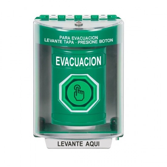 SS2176EV-ES STI Green Indoor/Outdoor Surface Momentary (Illuminated) Stopper Station w/ EVACUATION Spanish