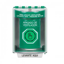 SS2176HV-ES STI Green Indoor/Outdoor Surface Momentary (Illuminated) Stopper Station w/ HVAC SHUT DOWN Spanish