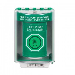 SS2176PS-EN STI Green Indoor/Outdoor Surface Momentary (Illuminated) Stopper Station w/ FUEL PUMP SHUT DOWN Label