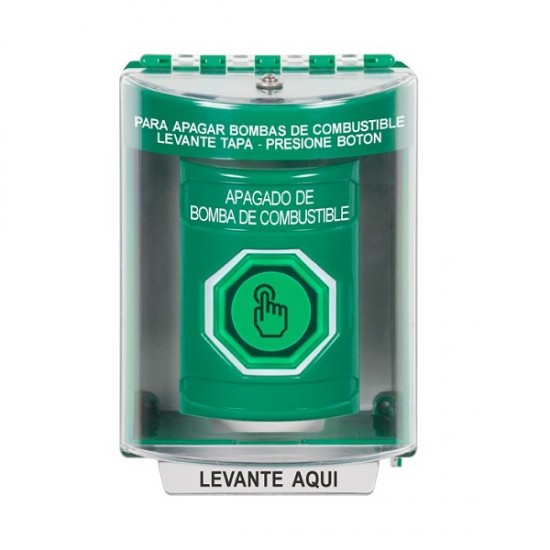 SS2176PS-ES STI Green Indoor/Outdoor Surface Momentary (Illuminated) Stopper Station w/ FUEL PUMP SHUT DOWN Spanish