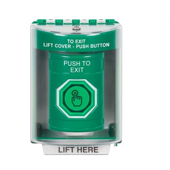 SS2176PX-EN STI Green Indoor/Outdoor Surface Momentary (Illuminated) Stopper Station w/ PUSH TO EXIT Label