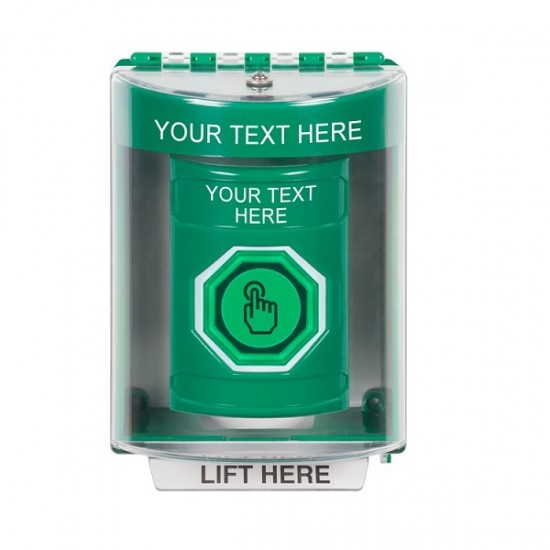 SS2176ZA-EN STI Green Indoor/Outdoor Surface Momentary (Illuminated) Stopper Station w/ Custom Text Label