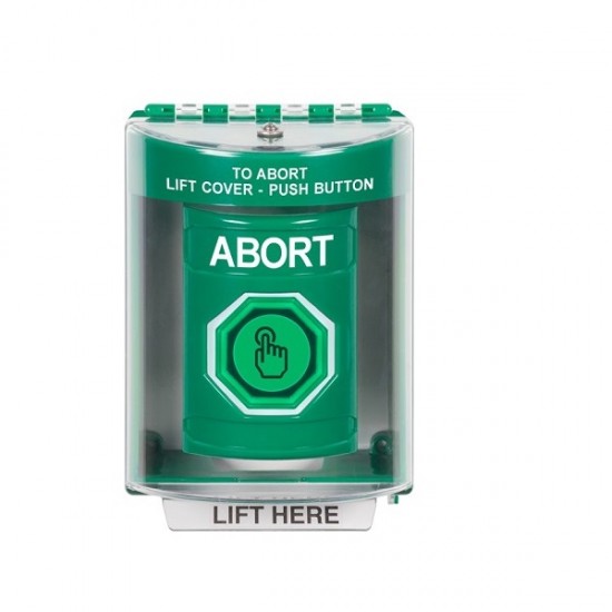 SS2177AB-EN STI Green Indoor/Outdoor Surface Weather Resistant Momentary Stopper Station w/ ABORT Label