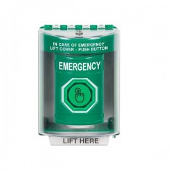 SS2177EM-EN STI Green Indoor/Outdoor Surface Weather Resistant Momentary Stopper Station w/ EMERGENCY Label SS2177EM-EN STI Green Indoor/Outdoor Surface Weather Resistant Momentary Stopper Station w/ EMERGENCY Label