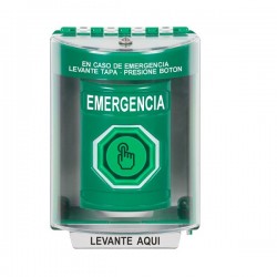 SS2177EM-ES STI Green Indoor/Outdoor Surface Weather Resistant Momentary Stopper Station w/ EMERGENCY Spanish
