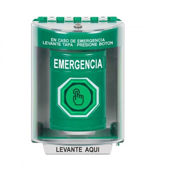 SS2177EM-ES STI Green Indoor/Outdoor Surface Weather Resistant Momentary Stopper Station w/ EMERGENCY Spanish