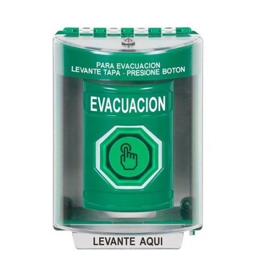 SS2177EV-ES STI Green Indoor/Outdoor Surface Weather Resistant Momentary Stopper Station w/ EVACUATION Spanish