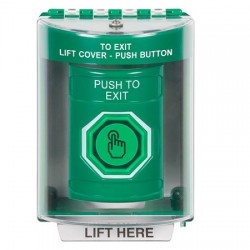SS2177PX-EN STI Green Indoor/Outdoor Surface Weather Resistant Momentary Stopper Station w/ PUSH TO EXIT Label