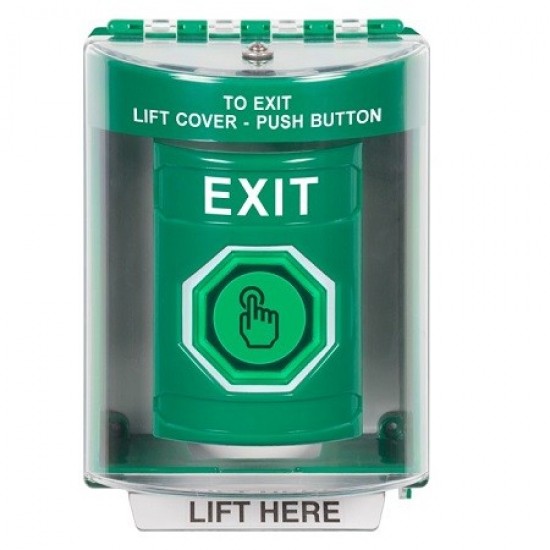 SS2177XT-EN STI Green Indoor/Outdoor Surface Weather Resistant Momentary Stopper Station w/ EXIT Label