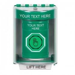 SS2177ZA-EN STI Green Indoor/Outdoor Surface Weather Resistant Momentary Stopper Station w/ Custom Text Label