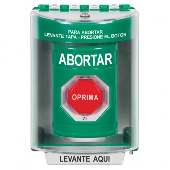 SS2179AB-ES STI Green Indoor/Outdoor Surface Turn-to-Reset (Illuminated) Stopper Station with ABORT Label Spanish