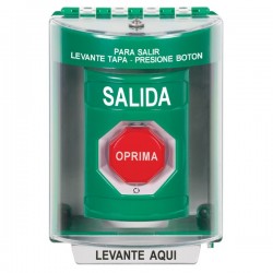 SS2179XT-ES STI Green Indoor/Outdoor Surface Turn-to-Reset (Illuminated) Stopper Station with EXIT Label Spanish