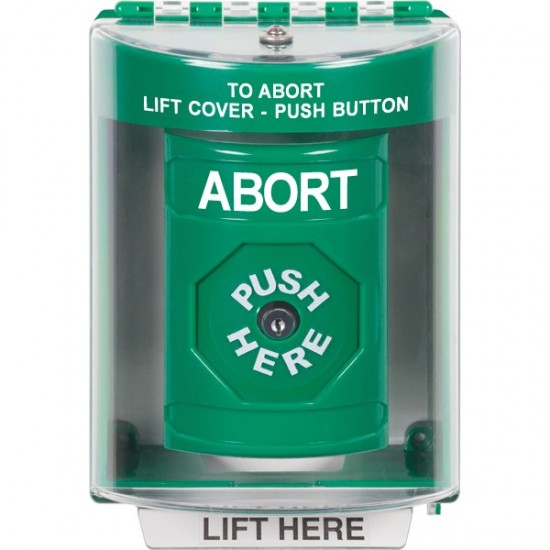 SS2180AB-EN STI Green Indoor/Outdoor Surface w/ Horn Key-to-Reset Stopper Station with ABORT Label English