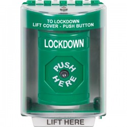 SS2180LD-EN STI Green Indoor/Outdoor Surface w/ Horn Key-to-Reset Stopper Station with LOCKDOWN Label English