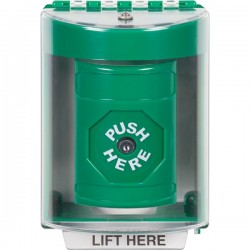 SS2180NT-ES STI Green Indoor/Outdoor Surface w/ Horn Key-to-Reset Stopper Station with No Text Label Spanish