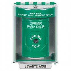SS2180PX-ES STI Green Indoor/Outdoor Surface w/ Horn Key-to-Reset Stopper Station with PUSH TO EXIT Label Spanish