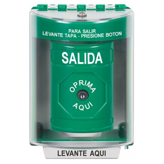 SS2180XT-ES STI Green Indoor/Outdoor Surface w/ Horn Key-to-Reset Stopper Station with EXIT Label Spanish