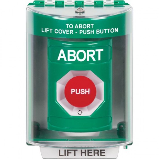 SS2181AB-EN STI Green Indoor/Outdoor Surface w/ Horn Turn-to-Reset Stopper Station with ABORT Label English