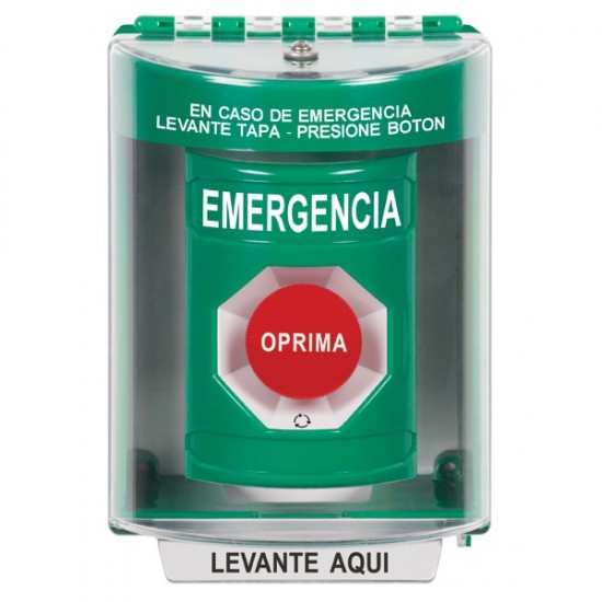 SS2181EM-ES STI Green Indoor/Outdoor Surface w/ Horn Turn-to-Reset Stopper Station with EMERGENCY Label Spanish