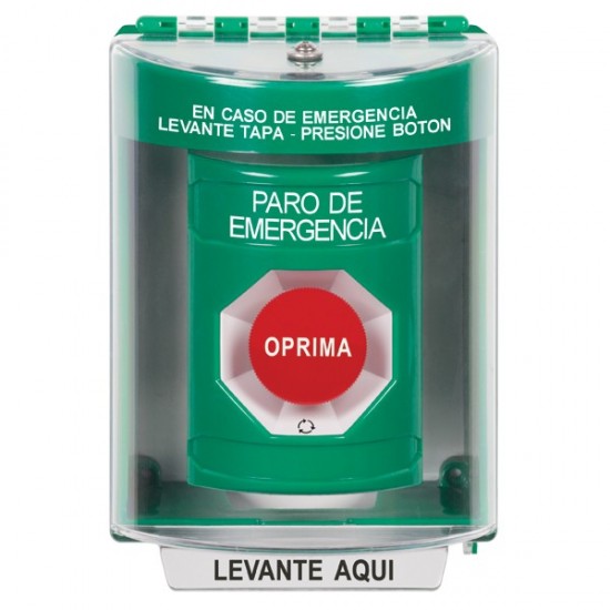SS2181ES-ES STI Green Indoor/Outdoor Surface w/ Horn Turn-to-Reset Stopper Station with EMERGENCY STOP Label Spanish