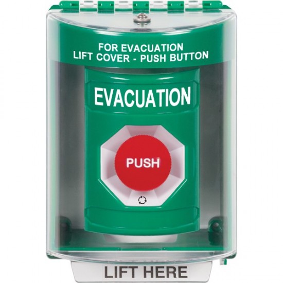 SS2181EV-EN STI Green Indoor/Outdoor Surface w/ Horn Turn-to-Reset Stopper Station with EVACUATION Label English