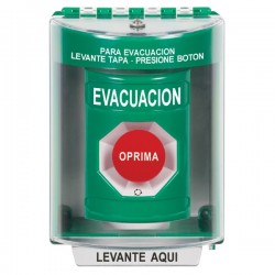 SS2181EV-ES STI Green Indoor/Outdoor Surface w/ Horn Turn-to-Reset Stopper Station with EVACUATION Label Spanish