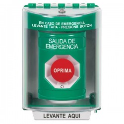 SS2181EX-ES STI Green Indoor/Outdoor Surface w/ Horn Turn-to-Reset Stopper Station with EMERGENCY EXIT Label Spanish