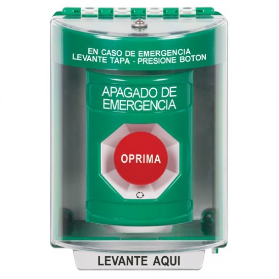 SS2181PO-ES STI Green Indoor/Outdoor Surface w/ Horn Turn-to-Reset Stopper Station with EMERGENCY POWER OFF Label Spanish