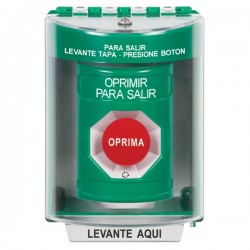 SS2181PX-ES STI Green Indoor/Outdoor Surface w/ Horn Turn-to-Reset Stopper Station with PUSH TO EXIT Label Spanish