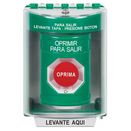 SS2181PX-ES STI Green Indoor/Outdoor Surface w/ Horn Turn-to-Reset Stopper Station with PUSH TO EXIT Label Spanish