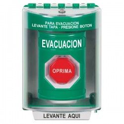SS2182EV-ES STI Green Indoor/Outdoor Surface w/ Horn Key-to-Reset (Illuminated) Stopper Station with EVACUATION Label Spanish