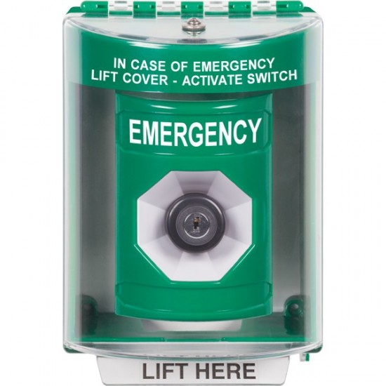SS2183EM-EN STI Green Indoor/Outdoor Surface w/ Horn Key-to-Activate Stopper Station with EMERGENCY Label English SS2183EM-EN STI Green Indoor/Outdoor Surface w/ Horn Key-to-Activate Stopper Station with EMERGENCY Label English