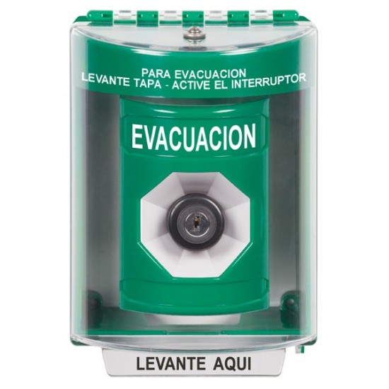SS2183EV-ES STI Green Indoor/Outdoor Surface w/ Horn Key-to-Activate Stopper Station with EVACUATION Label Spanish