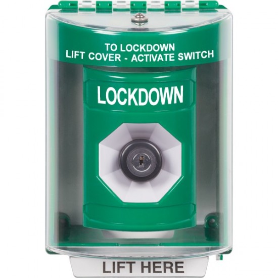 SS2183LD-EN STI Green Indoor/Outdoor Surface w/ Horn Key-to-Activate Stopper Station with LOCKDOWN Label English