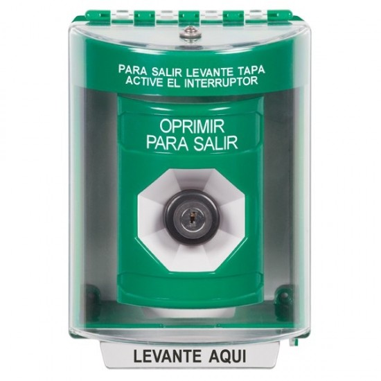 SS2183PX-ES STI Green Indoor/Outdoor Surface w/ Horn Key-to-Activate Stopper Station with PUSH TO EXIT Label Spanish