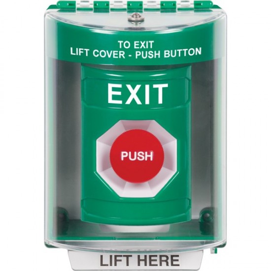 SS2184XT-EN STI Green Indoor/Outdoor Surface w/ Horn Momentary Stopper Station with EXIT Label English