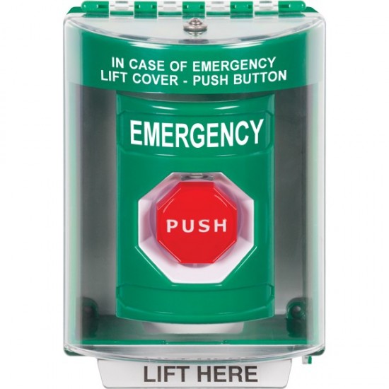 SS2185EM-EN STI Green Indoor/Outdoor Surface w/ Horn Momentary (Illuminated) Stopper Station with EMERGENCY Label English SS2185EM-EN STI Green Indoor/Outdoor Surface w/ Horn Momentary (Illuminated) Stopper Station with EMERGENCY Label English