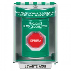 SS2185PS-ES STI Green Indoor/Outdoor Surface w/ Horn Momentary Stopper Station w/ FUEL PUMP SHUT DOWN Spanish
