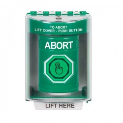 SS2186AB-EN STI Green Indoor/Outdoor Surface w/ Horn Momentary (Illuminated) Stopper Station w/ ABORT Label
