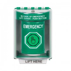SS2186EM-EN STI Green Indoor/Outdoor Surface w/ Horn Momentary (Illuminated) Stopper Station w/ EMERGENCY Label SS2186EM-EN STI Green Indoor/Outdoor Surface w/ Horn Momentary (Illuminated) Stopper Station w/ EMERGENCY Label