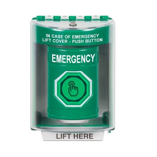 SS2186EM-EN STI Green Indoor/Outdoor Surface w/ Horn Momentary (Illuminated) Stopper Station w/ EMERGENCY Label SS2186EM-EN STI Green Indoor/Outdoor Surface w/ Horn Momentary (Illuminated) Stopper Station w/ EMERGENCY Label