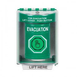 SS2186EV-EN STI Green Indoor/Outdoor Surface w/ Horn Momentary (Illuminated) Stopper Station w/ EVACUATION Label