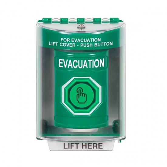 SS2186EV-EN STI Green Indoor/Outdoor Surface w/ Horn Momentary (Illuminated) Stopper Station w/ EVACUATION Label