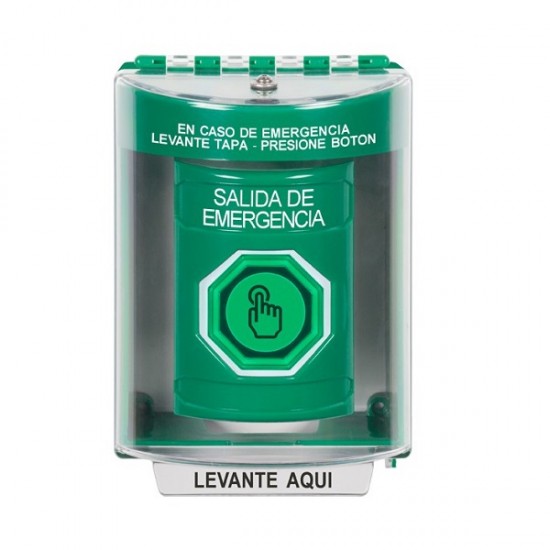 SS2186EX-ES STI Green Indoor/Outdoor Surface w/ Horn Momentary (Illuminated) Stopper Station w/ EMERGENCY EXIT Spanish